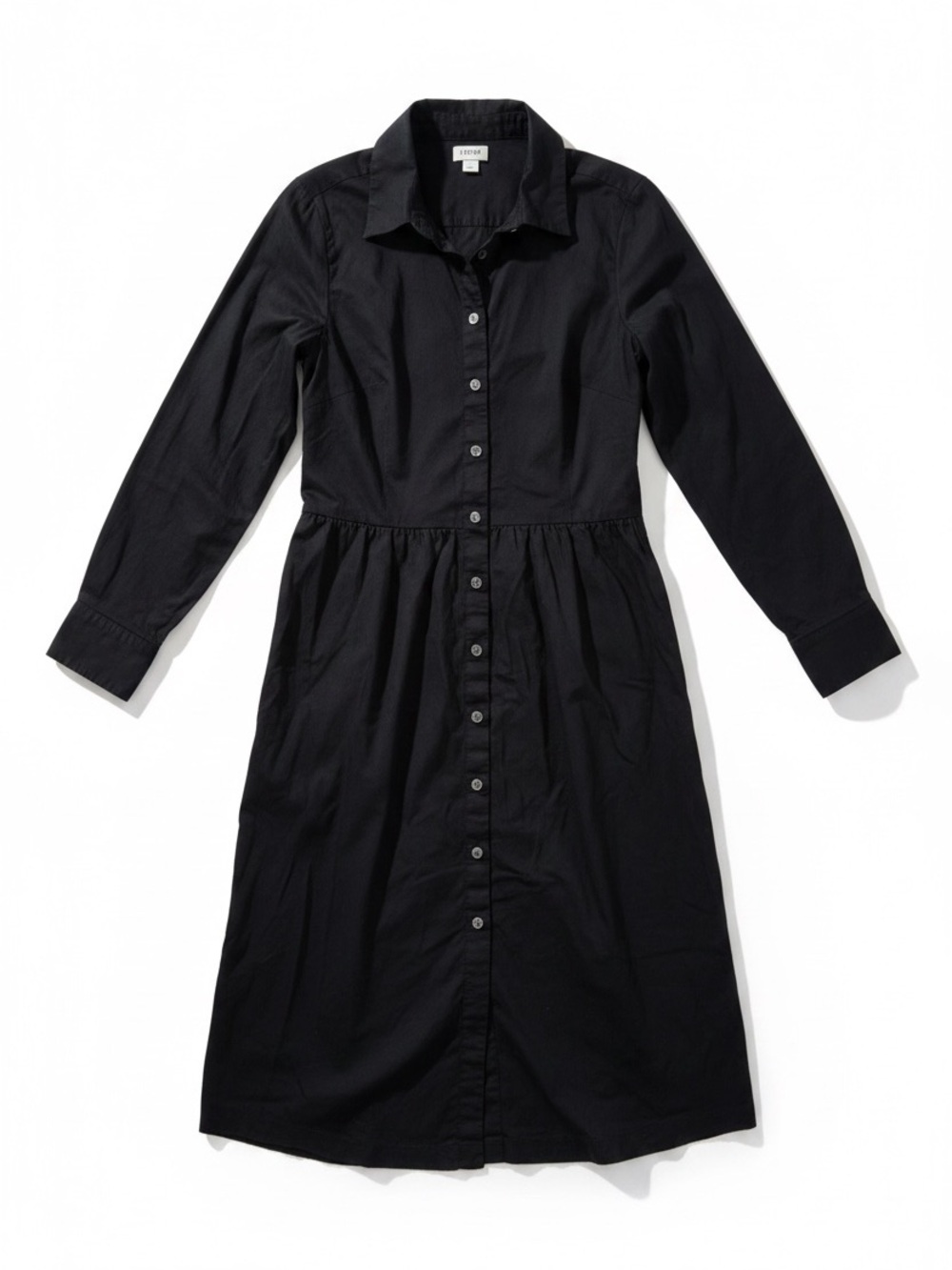 J. Crew Cotton Poplin Shirt Dress Black Long Sleeve Midi Dress Preppy Size 0